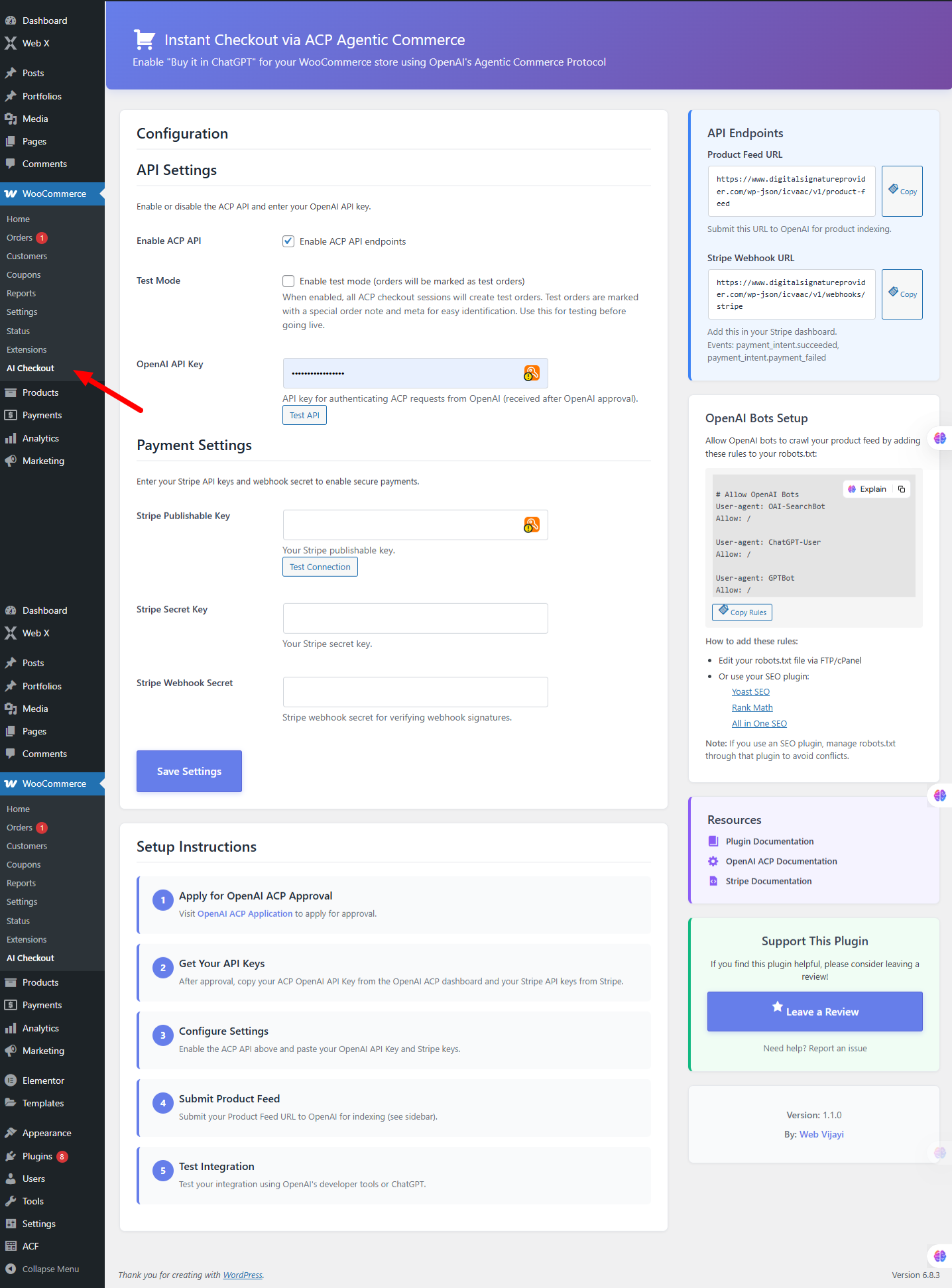 WooCommerce ChatGPT Plugin Dashboard